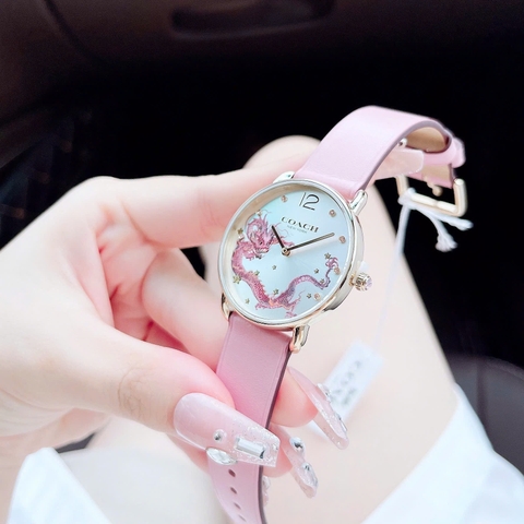 Coach Perry |Nữ Giới |Họa Tiết Rồng Elliot |Dây Da Hồng |Máy Pin (Quartz) |Size 36mm