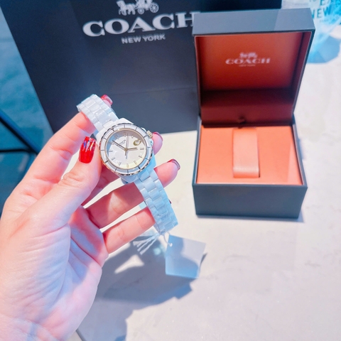 Coach Preston |Nữ Giới |Mặt Tròn |Dây Đá Ceramic Trắng |Máy Pin (Quartz) |Size 33mm
