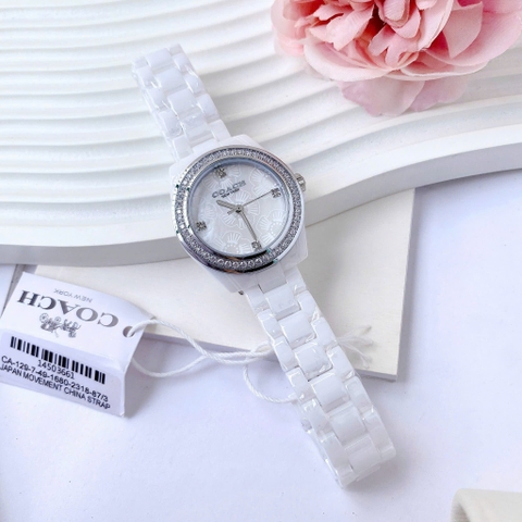 Coach Preston |Nữ Giới |Mặt Xà Cừ Hoa |Dây Đá Ceramic Trắng |Máy Pin (Quartz) |Size 32mm