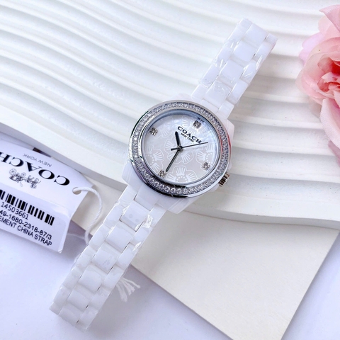 Coach Preston |Nữ Giới |Mặt Xà Cừ Hoa |Dây Đá Ceramic Trắng |Máy Pin (Quartz) |Size 32mm