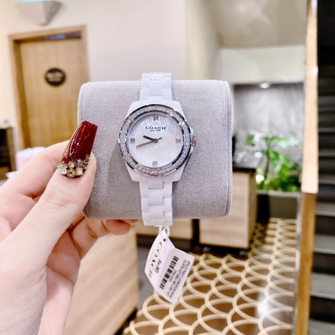 Coach Preston |Nữ Giới |Mặt Xà Cừ Hoa |Dây Đá Ceramic Trắng |Máy Pin (Quartz) |Size 32mm