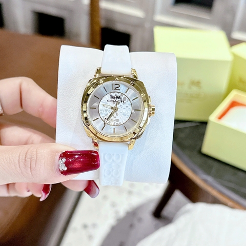 Coach Signature Boyfriend |Nữ Giới |Vàng Gold |Dây Sillicone Trắng |Máy Pin (Quartz) |Size 34mm