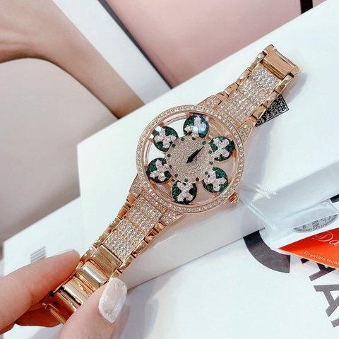 Davena Cánh Bướm Xoay |Nữ Giới |Rose Gold |Dây Đính Đá |Máy Pin (Quartz) |Size Lớn 38mm