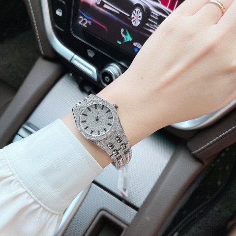 Davena Crystal |Nữ Giới |Trắng Silver |Full Đá  |Dây Kim Loại  |Máy Pin (Quartz) |Size 34mm