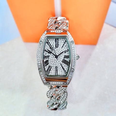 Davena Dây Mắt Xích |Nữ Giới |Đính Đá Silver |Dây Kim Loại |Máy Pin (Quartz) |Size Lớn 36x42mm