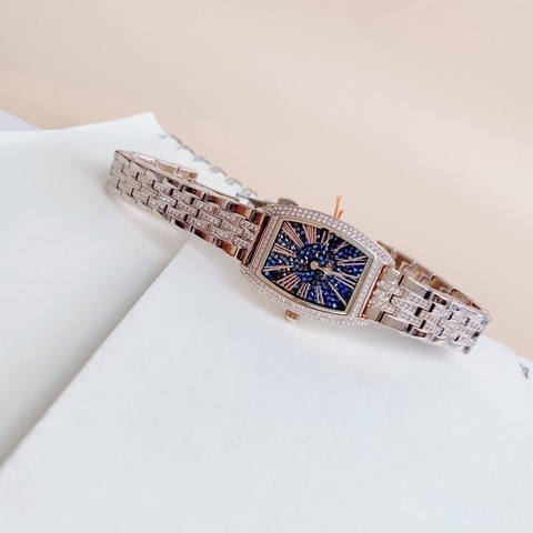 Davena Mặt Chữ Nhật |Nữ Giới |Full Đá Nhũ Xanh |Dây Kim Loại Rose Gold |Máy Pin (Quartz) |Size 25x36mm