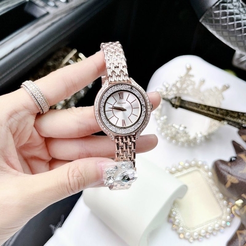 Davena Đính Đá Swarovski |Nữ Giới |Dây Kim Loại Rose Gold |Máy Pin (Quartz) |Size 32mm
