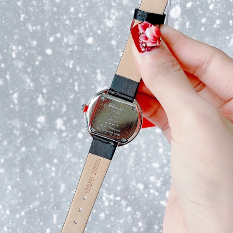 Davena Silver |Nữ Giới |Mặt Full Đá |Dây Da Đen |Máy Pin (Quartz) |Size 30mm