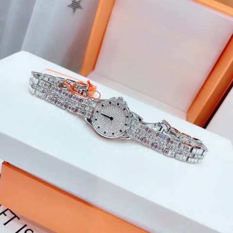 Davena Full Đá |Nữ Giới |Silver |Dây Kim Loại Đính Pha Lê |Máy Pin (Quartz) |Size 25mm
