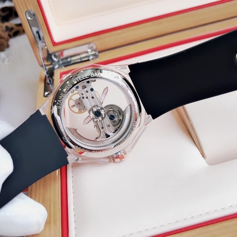 Davena Lộ Cơ |Unisex |Đính Đá |Rose Gold |Dây Silicone Đen |Máy Cơ (Automatic) |Size 42mm