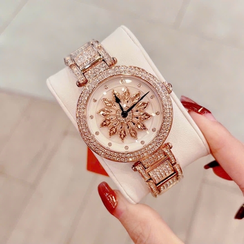 Davena Bông Hoa Xoay |Nữ Giới |Đính Đá |Dây Kim Loại Rose Gold |Máy Pin (Quartz) |Size 38mm