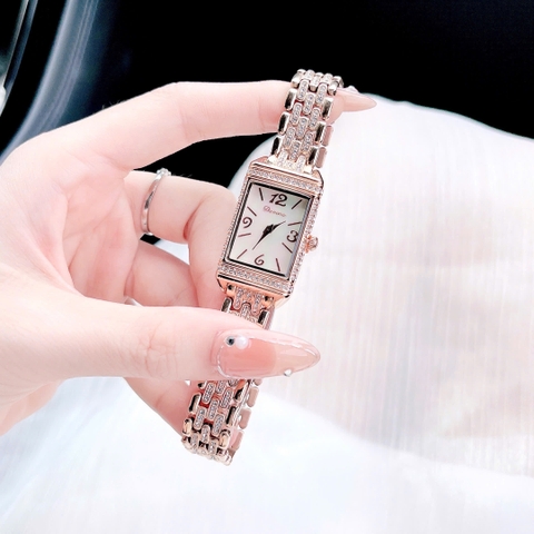 Davena Mặt Chữ Nhật |Nữ Giới |Đính Đá |Dây Kim Loại Rose Gold |Máy Pin (Quartz) |Size 19x29mm