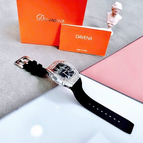 Davena Mặt Chữ Nhật |Nữ Giới |Silver |Dây Silicone Đen |Máy Pin (Quartz) |Size 30x38mm
