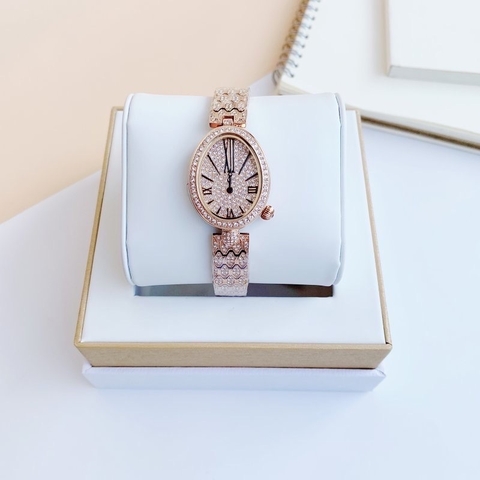 Davena Mặt Elip |Nữ Giới |Rose Gold |Full Đá |Dây Kim Loại |Máy Pin (Quartz) |Size Nhỏ 30x32mm