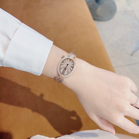 Davena Mặt Elip |Nữ Giới |Rose Gold |Full Đá |Dây Kim Loại |Máy Pin (Quartz) |Size Nhỏ 30x32mm