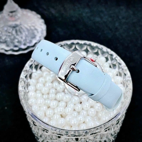 Davena Mặt Xoay |Nữ Giới |Full Đá Trắng Silver |Dây Da Xanh |Máy Pin (Quartz) |Size 39mm