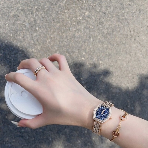 Davena Mặt Nhũ Xanh |Nữ Giới |Rose Gold |Dây Kim Loại |Máy Pin (Máy Quartz) |Size Nhỏ 28x30mm