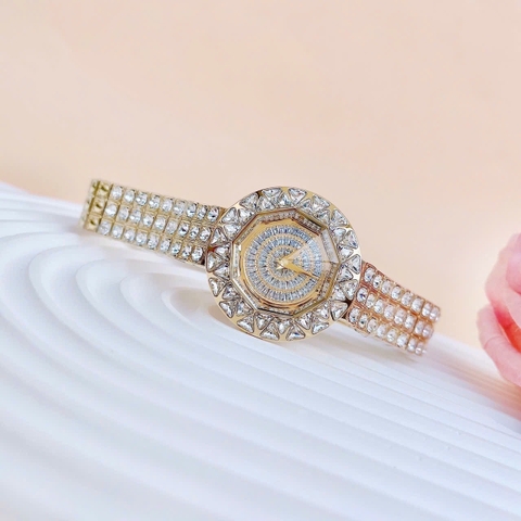 Davena Mặt Tròn Xoay |Nữ Giới |Vàng Gold |Dây Kim Loại Đính Đá |Máy Pin (Quartz) |Size 38mm