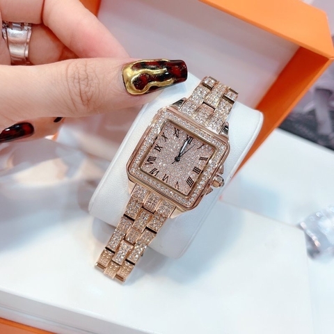 Davena Mặt Vuông |Nữ Giới |Full Đá Rose Gold |Dây Kim Loại |Máy Pin |Size 35mm