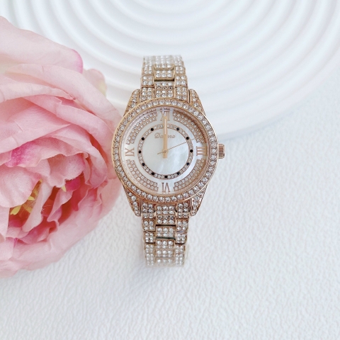 Davena Mặt Xà Cừ |Nữ Giới |Đính Đá |Dây Kim Loại Rose Gold |Máy Pin (Quartz) |Size 38mm