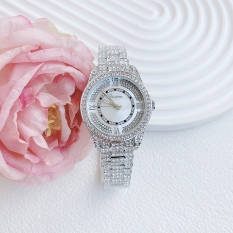 Davena Mặt Xà Cừ |Nữ Giới |Đính Đá |Dây Kim Loại Silver |Máy Pin (Quartz) |Size 38mm