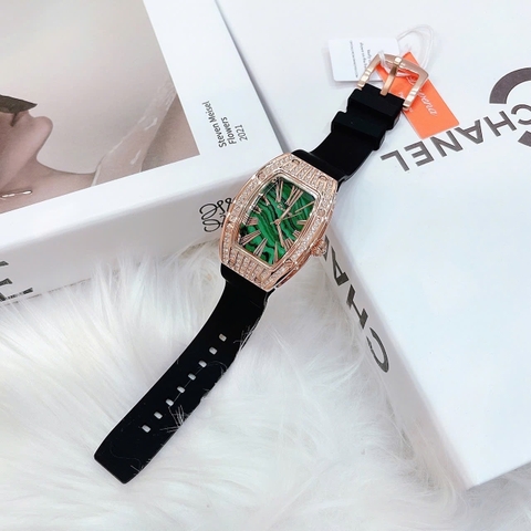 Davena Mặt Xanh Lá |Nữ Giới |Rose Gold |Dây Silicone Đen |Máy Pin (Quartz) |Size 30x38mm