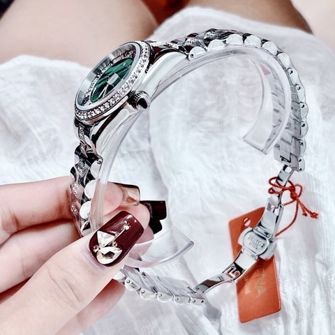Davena Mặt Xanh Ngọc |Nữ Giới |Đính đá |Dây Kim Loại |Máy Pin (Máy Quartz) |Size 34mm