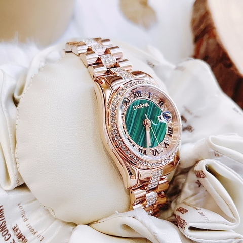 Davena Mặt Xanh Ngọc |Nữ Giới |Rose Gold |Dây Kim Loại |Máy Pin (Quartz) |Size 34mm