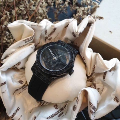 Davena Ngôi Sao Xoay |Nữ Giới |Full Đá Đen |Dây Silicone |Máy Pin (Quartz) |Size 38mm