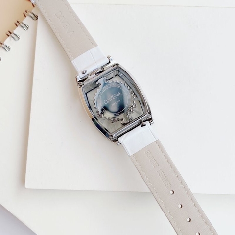 Davena Trăng Sao Xoay |Nữ Giới |Mặt Chữ Nhật |Dây Da Trắng |Máy Pin (Quartz) |Size 32x44mm