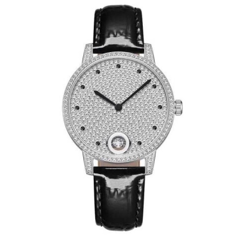 Davena Tựa Cartier |Nữ Giới |Mặt Full Đá |Dây Da Đen |Máy Pin (Máy Quartz) |Size 34mm