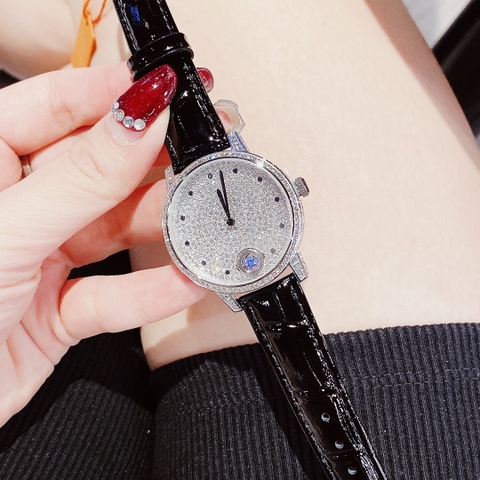 Davena Tựa Cartier |Nữ Giới |Mặt Full Đá |Dây Da Đen |Máy Pin (Máy Quartz) |Size 34mm