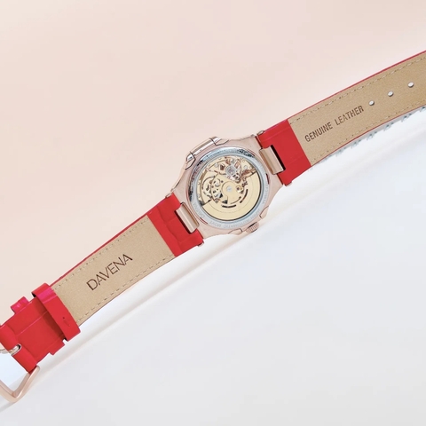 Davena Tựa Patek Philippe |Nữ Giới |Đá Nhiều Màu |Dây Da Đỏ |Máy Tự Động |Size 34mm