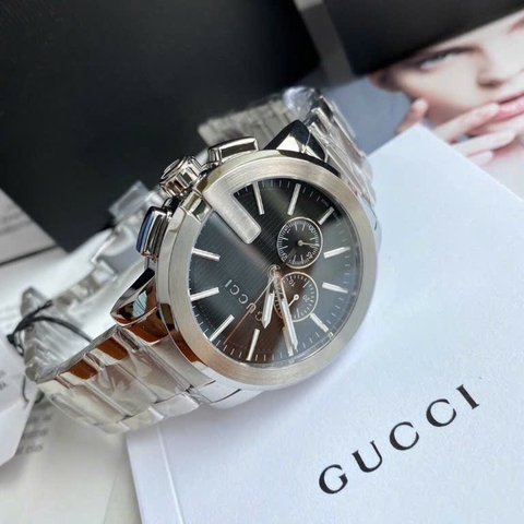 Gucci G-Timeless G-Chrono |Nam |Mặt Tròn Đen |Dây Kim Loại Silver |Máy Pin (Quartz) |Size 44mm