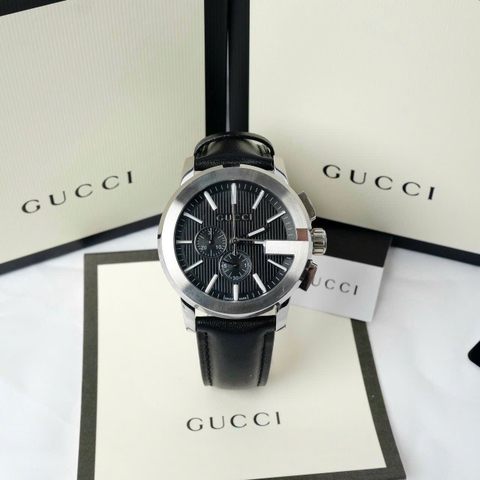Gucci G-Timeless G-Chrono |Nam |6 Kim |Silver |Dây Da Màu Đen |Máy Pin (Quartz) |Size 42mm