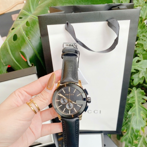 Gucci G-Timeless G-Chronograph |Nam |Mặt Đen |Vàng Gold |Dây Da |Máy Pin (Quartz) |Size 42mm