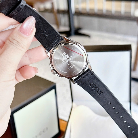 Gucci G-Timeless Butterfly |Nữ |Mặt Hình Bướm |Dây Da Đen |Máy Pin (Quartz) |Size 38mm