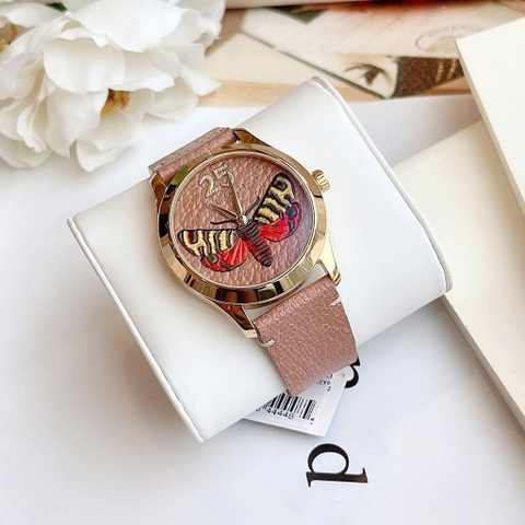 Gucci G-Timeless Butterfly |Nữ |Rose Gold |Dây Da Màu Nâu |Máy Pin (Quartz) |Size 38mm