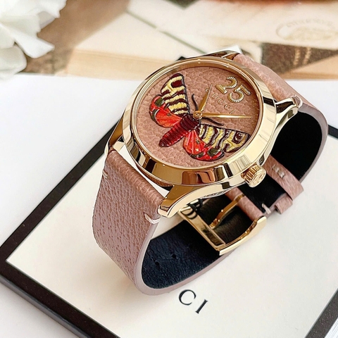 Gucci G-Timeless Butterfly |Nữ |Rose Gold |Dây Da Màu Nâu |Máy Pin (Quartz) |Size 38mm