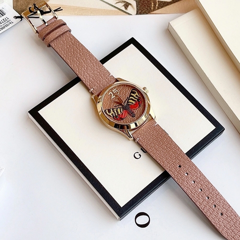 Gucci G-Timeless Butterfly |Nữ |Rose Gold |Dây Da Màu Nâu |Máy Pin (Quartz) |Size 38mm