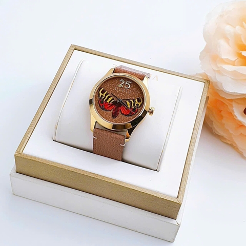 Gucci G-Timeless Butterfly |Nữ |Rose Gold |Dây Da Màu Nâu |Máy Pin (Quartz) |Size 38mm