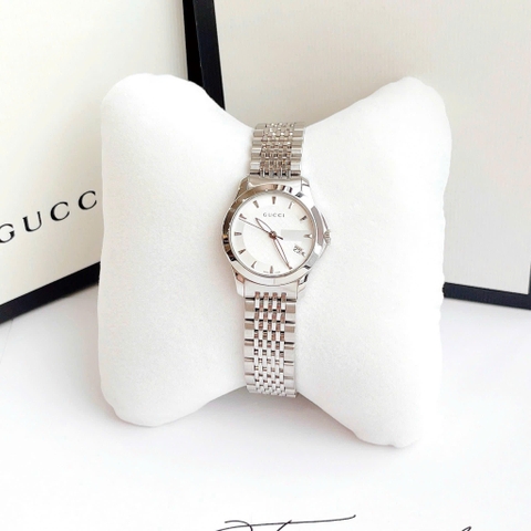 Gucci G-Timeless |Cặp Đôi |Mặt Màu Trắng |Dây Kim Loại Silver |Size 38x28mm