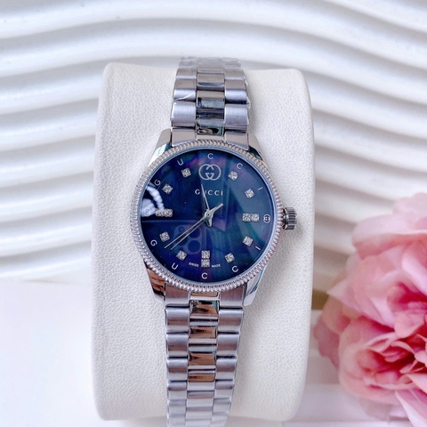 Gucci G-Timeless Diamond |Nữ Giới |Mặt Khảm Trai |Dây Kim Loại Silver |Máy Pin (Quartz) |Size 30mm