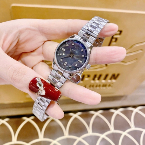 Gucci G-Timeless Diamond |Nữ Giới |Mặt Khảm Trai |Dây Kim Loại Silver |Máy Pin (Quartz) |Size 30mm