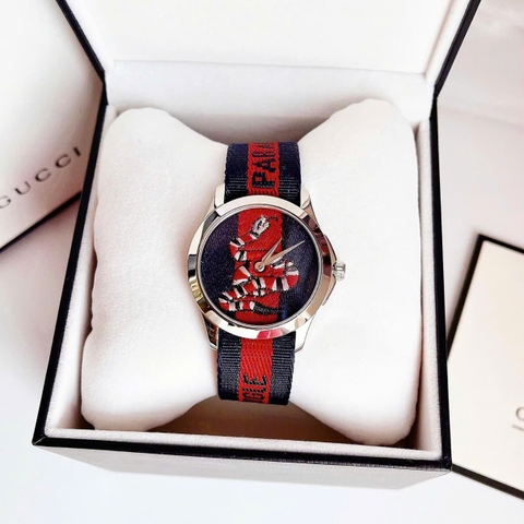 Gucci G-Timeless Le Marche Des Merveilles |Nữ |Họa Tiết Rắn |Dây Vải Xanh Dương Đỏ |Máy Pin (Quartz) |Size 38mm