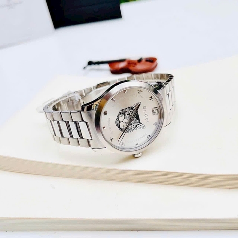 Gucci G-Timeless Mystic Cat Motif |Nam |Dây Kim Loại Trắng Silver |Máy Pin (Quartz) |Size 38mm