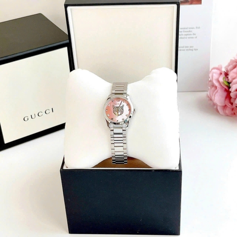 Gucci G-Timeless Mystic Cat Motif |Nữ |Mặt Hồng |Dây Kim Loại Silver |Máy Pin (Quartz) |Size 28mm