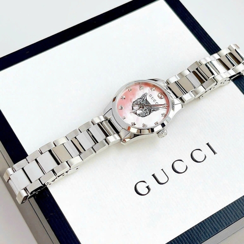 Gucci G-Timeless Mystic Cat Motif |Nữ |Mặt Hồng |Dây Kim Loại Silver |Máy Pin (Quartz) |Size 28mm