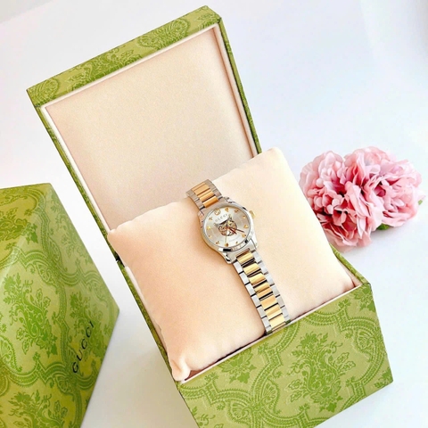 Gucci G-Timeless Mystic Cat Motif |Nữ |Mặt Trắng |Dây Kim Loại Demi Vàng |Máy Pin (Quartz) |Size 28mm