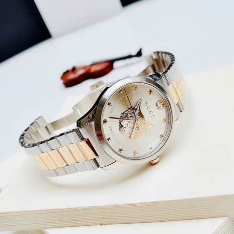 Gucci G-Timeless |Nam |Mặt Chú Mèo |Dây Kim Loại Demi Vàng Gold |Máy Pin (Quartz) |Size 38mm